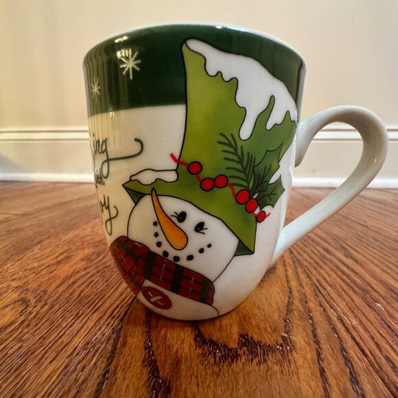 Four Fitz And Floyd Holly Hat Snowman Christmas Coffee Mugs Tea Cups Set of 4 - Picture 7 of 16
